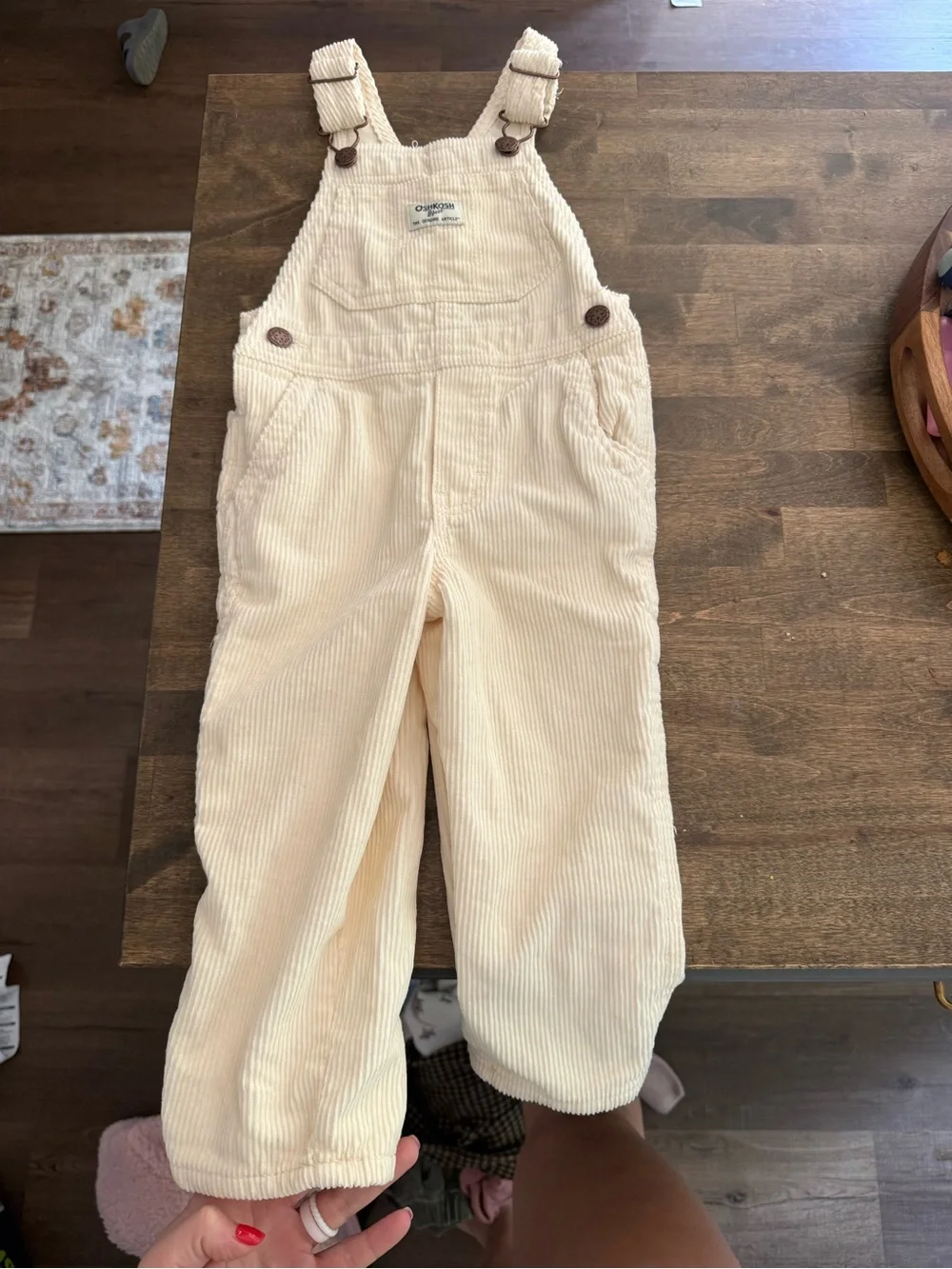 OshKosh B'gosh Cream Corduroy Overalls with Front Pocket